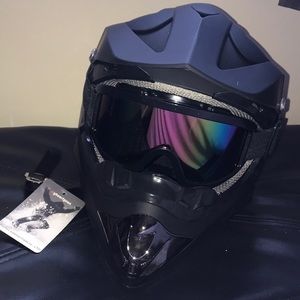 BMX helmet and goggles